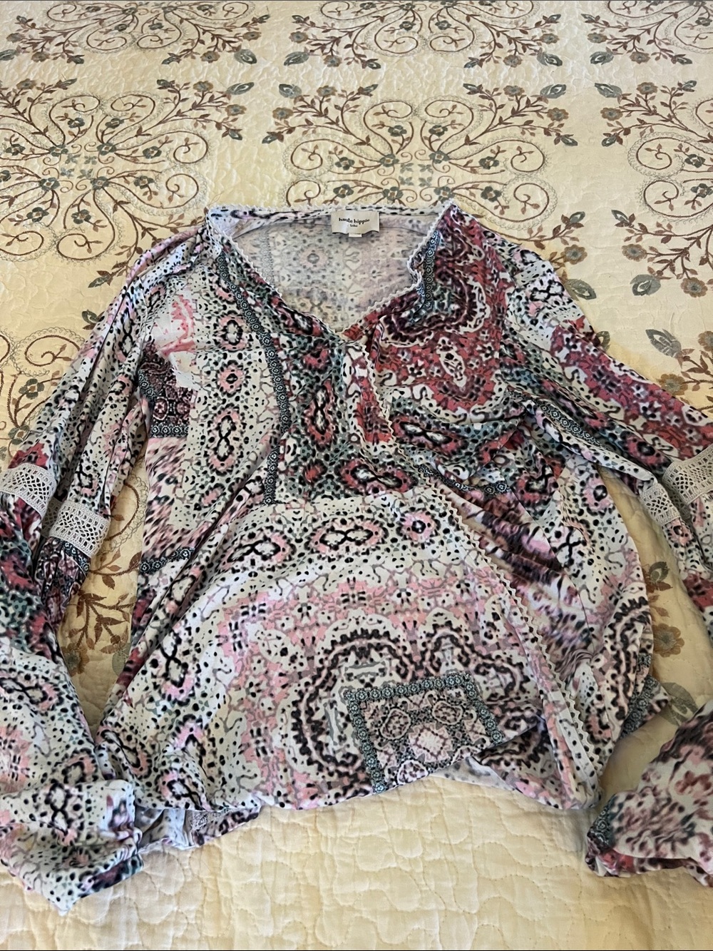 Haute Hippie Pink and Green Paisley V-Neck Blouse